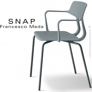 Fauteuil SNAP, piétement acier peint gris anthracite, assise coque plastique couleur gris petit gris.