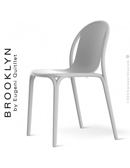 Chaise design d'extérieur, terrasse BROOKLYN, structure et assise coque plastique couleur blanche.