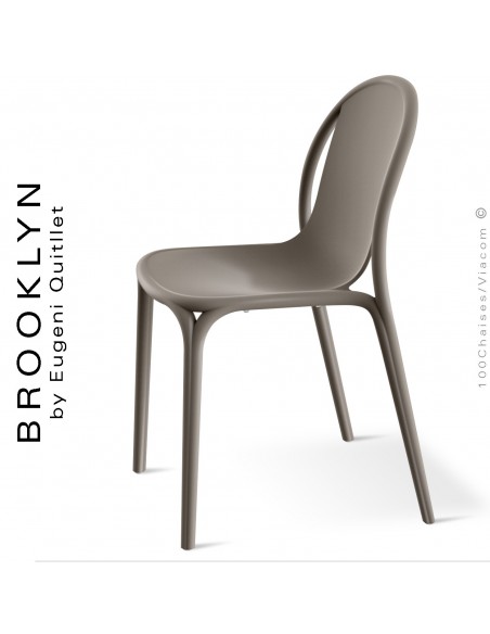 Chaise design d'extérieur, terrasse BROOKLYN, structure et assise coque plastique couleur gris Tourterelle.