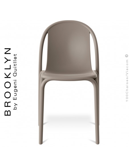Chaise design d'extérieur, terrasse BROOKLYN, structure et assise coque plastique couleur gris Tourterelle.