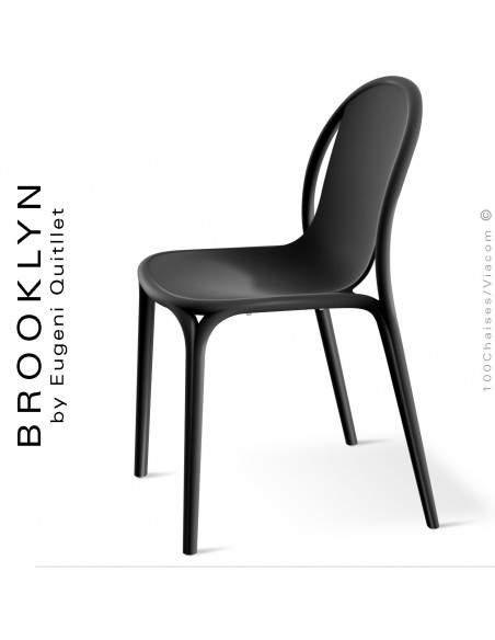 Chaise design d'extérieur, terrasse BROOKLYN, structure et assise coque plastique couleur noir.