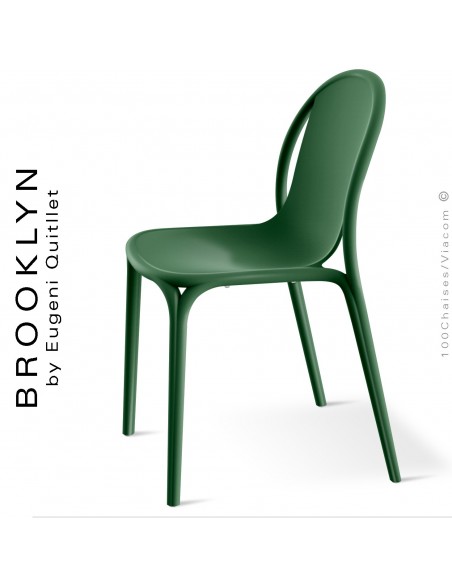 Chaise design d'extérieur, terrasse BROOKLYN, structure et assise coque plastique couleur vert Pickle.