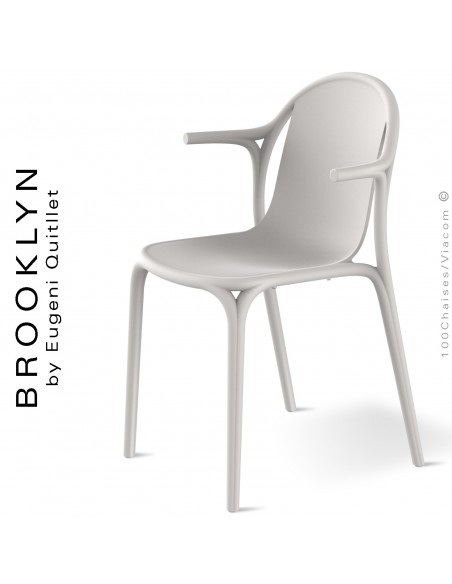 Fauteuil design d'extérieur, terrasse BROOKLYN, structure et assise coque plastique couleur blanche.