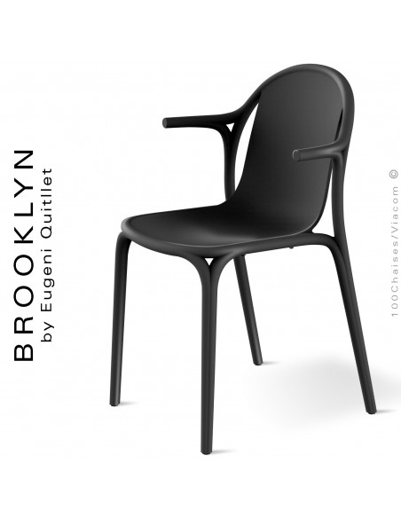 Fauteuil design d'extérieur, terrasse BROOKLYN, structure et assise coque plastique couleur noir.