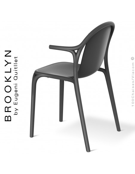 Fauteuil design d'extérieur, terrasse BROOKLYN, structure et assise coque plastique couleur noir.