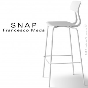 Tabouret de bar SNAP, piétement acier peint blanc signalisation, assise coque plastique couleur blanc signalisation.