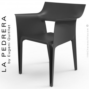Fauteuil d'extérieur ou terrasse PEDRERA, structure et assise coque plastique noir - Lot de 4 pièces.