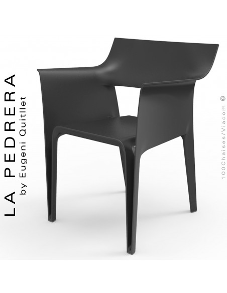 Fauteuil d'extérieur ou terrasse PEDRERA, structure et assise coque plastique noir - Lot de 4 pièces.