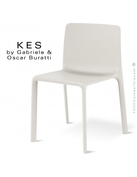 Chaise design KES, pour terrasse et extérieur, structure et assise coque plastique blanche - Lot de 4 pièces.