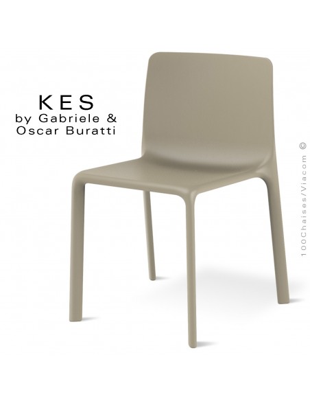 Chaise design KES, pour terrasse et extérieur, structure et assise coque plastique écru.