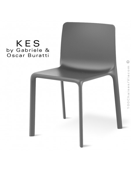 Chaise design KES, pour terrasse et extérieur, structure et assise coque plastique gris.
