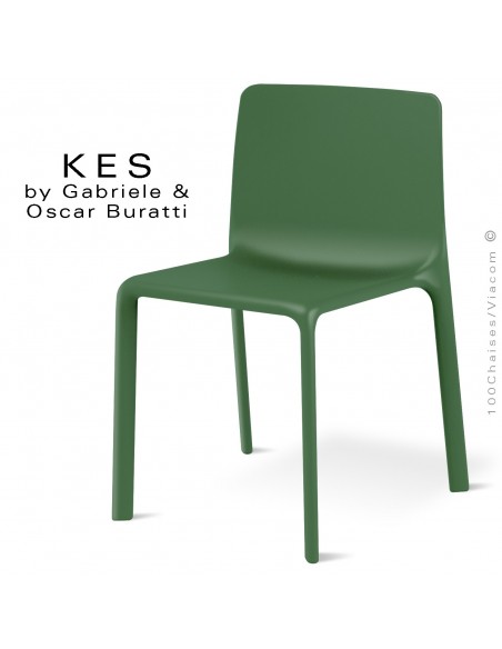 Chaise design KES, pour terrasse et extérieur, structure et assise coque plastique vert Pickle.