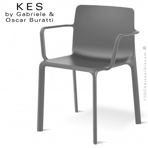 Fauteuil design KES, pour terrasse et extérieur avec accoudoirs, structure et assise plastique couleur gris.