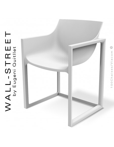 Fauteuil design WALL-STREET, pour extérieur ou terrasse, structure et assise coque plastique blanc.