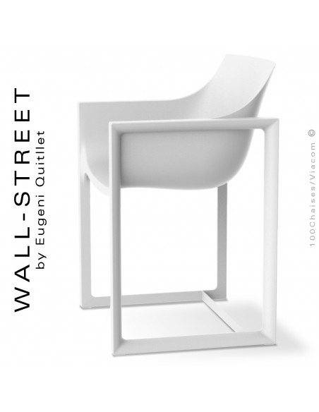 Fauteuil design WALL-STREET, pour extérieur ou terrasse, structure et assise coque plastique blanc.