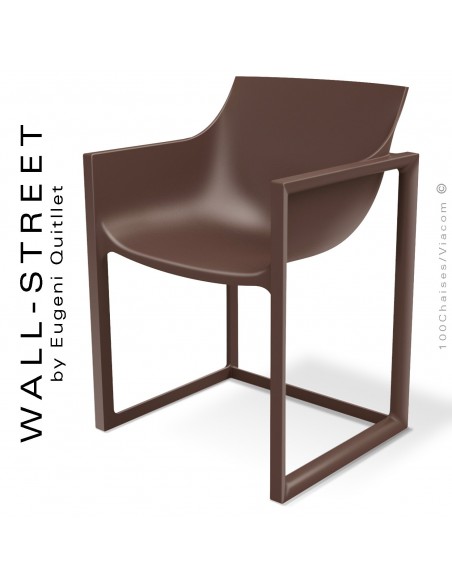 Fauteuil design WALL-STREET, pour extérieur ou terrasse, structure et assise coque plastique bronze.