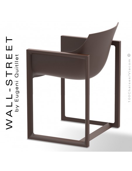 Fauteuil design WALL-STREET, pour extérieur ou terrasse, structure et assise coque plastique bronze.