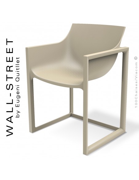 Fauteuil design WALL-STREET, pour extérieur ou terrasse, structure et assise coque plastique écru.
