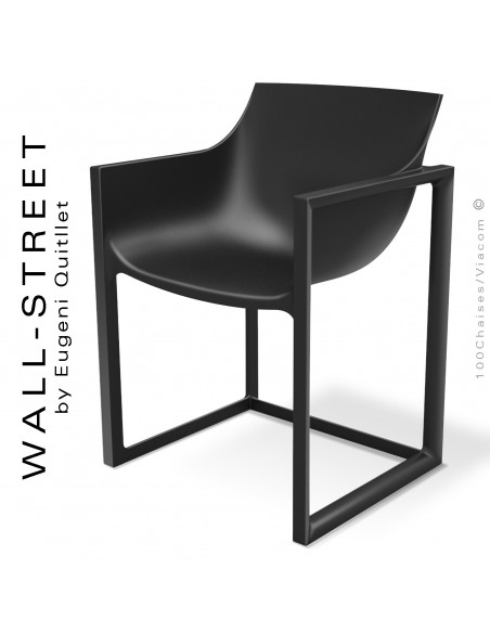 Fauteuil design WALL-STREET, pour extérieur ou terrasse, structure et assise coque plastique noir.