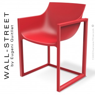 Fauteuil design WALL-STREET, pour extérieur ou terrasse, structure et assise coque plastique rouge.