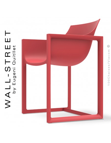 Fauteuil design WALL-STREET, pour extérieur ou terrasse, structure et assise coque plastique rouge.