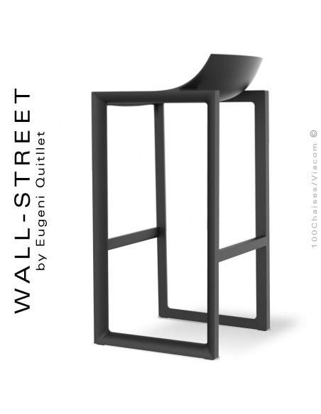 Tabouret de bar design WALL-STREET, structure et assise coque plastique couleur noir.