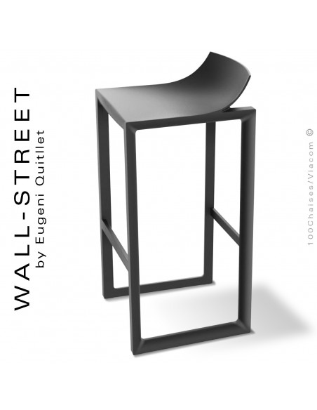 Tabouret de bar design WALL-STREET, structure et assise coque plastique couleur noir.