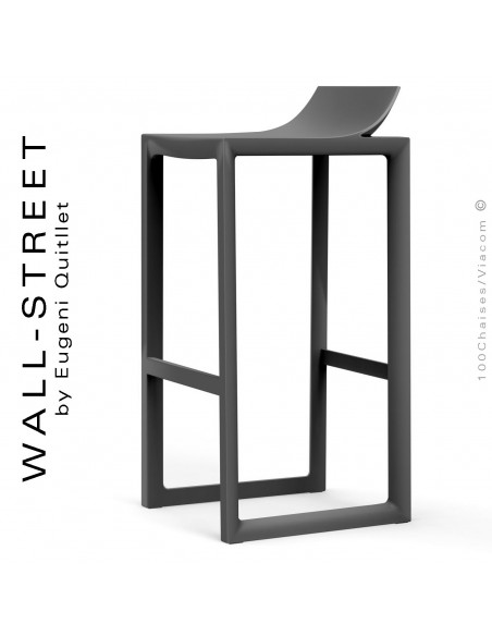 Tabouret de bar design WALL-STREET, structure et assise coque plastique couleur noir.