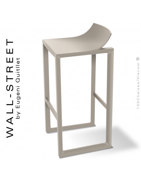 Tabouret de bar design WALL-STREET, structure et assise coque plastique couleur écru.