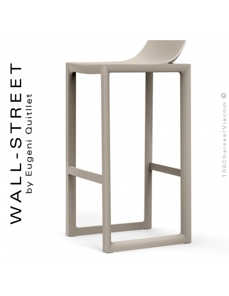 Tabouret de bar design WALL-STREET, structure et assise coque plastique couleur écru.