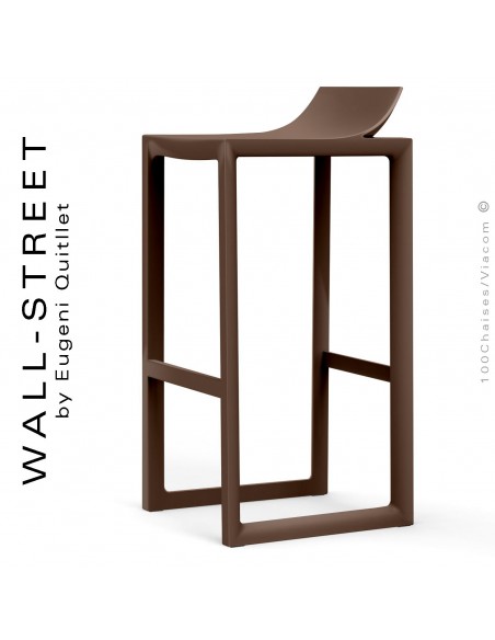 Tabouret de bar design WALL-STREET, structure et assise coque plastique couleur bronze.