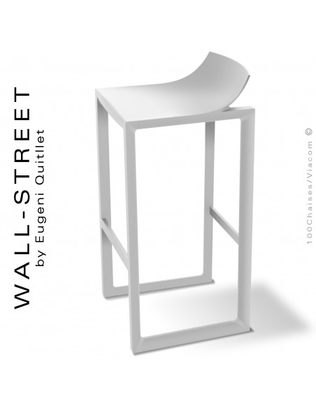 Tabouret de bar design WALL-STREET, structure et assise coque plastique couleur blanc.