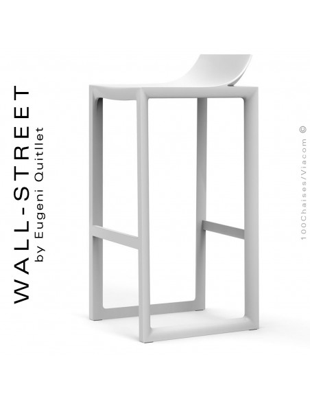 Tabouret de bar design WALL-STREET, structure et assise coque plastique couleur blanc.