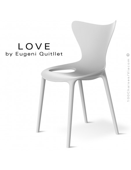 Chaise design LOVE, structure et assise coque plastique couleur blanche.