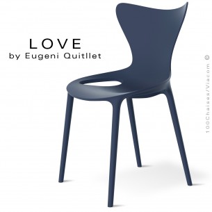 Chaise design LOVE, structure et assise coque plastique couleur bleu Navy.