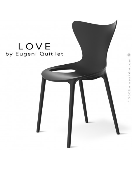 Chaise design LOVE, structure et assise coque plastique couleur noir.