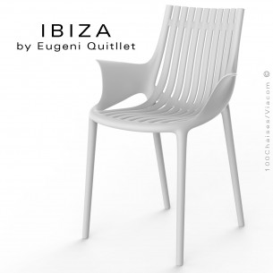 Fauteuil design IBIZA, structure, assise et accoudoirs coque plastique couleur blanche.