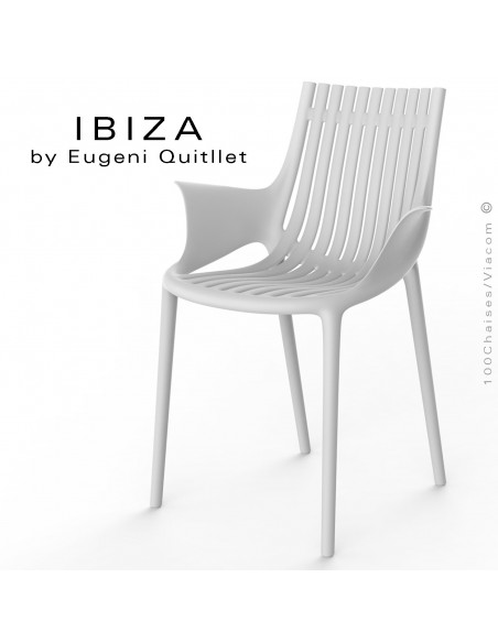 Fauteuil design IBIZA, structure, assise et accoudoirs coque plastique couleur blanche.