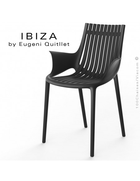 Fauteuil design IBIZA, structure, assise et accoudoirs coque plastique couleur noir.