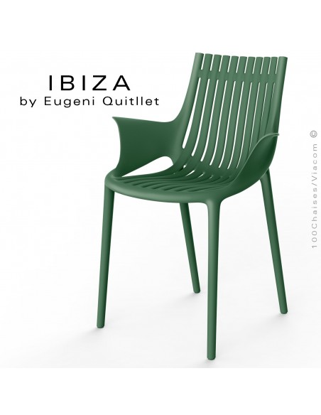 Fauteuil design IBIZA, structure, assise et accoudoirs coque plastique couleur vert Pickle.
