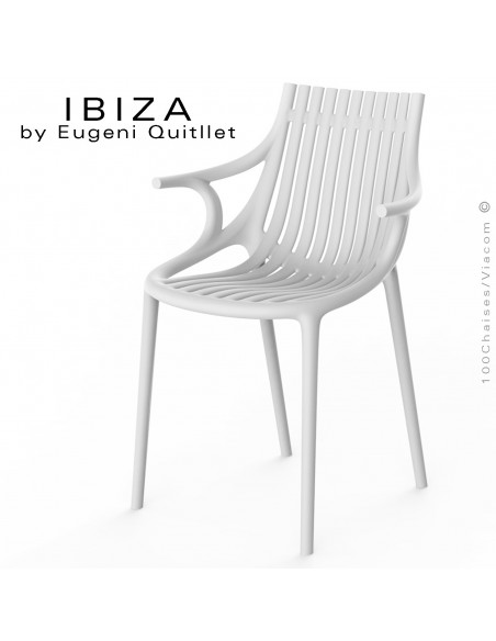 Fauteuil design IBIZA, structure, assise et accoudoirs coque plastique couleur blanche.