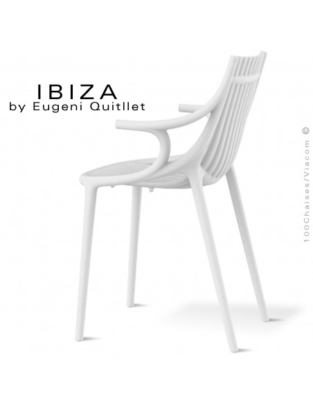 Fauteuil design IBIZA, structure, assise et accoudoirs coque plastique couleur blanche.