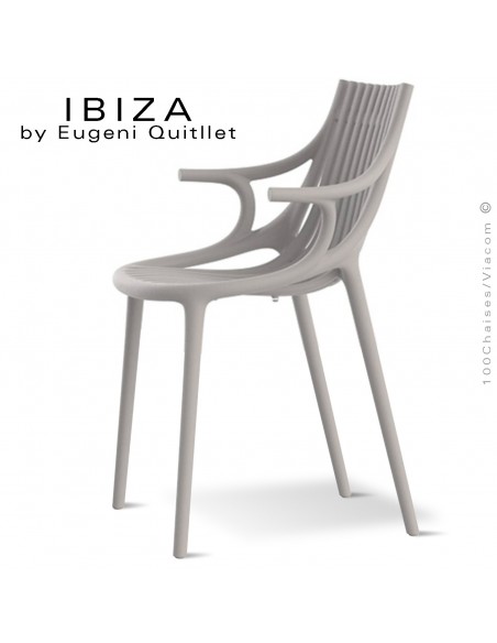 Fauteuil design IBIZA, structure, assise et accoudoirs coque plastique couleur écru.