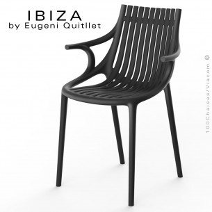 Fauteuil design IBIZA, structure, assise et accoudoirs coque plastique couleur noir.