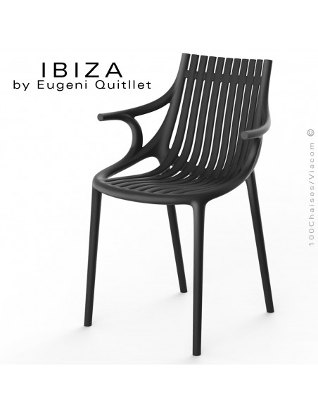 Fauteuil design IBIZA, structure, assise et accoudoirs coque plastique couleur noir.