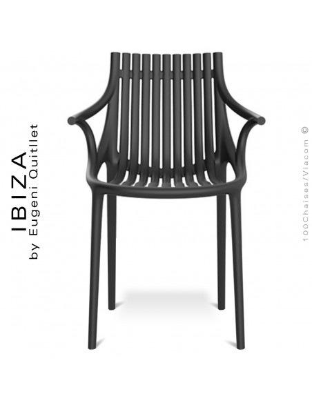 Fauteuil design IBIZA, structure, assise et accoudoirs coque plastique couleur noir.