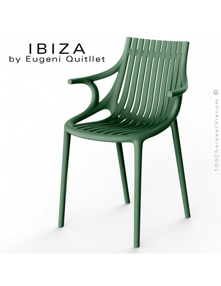 Fauteuil design IBIZA, structure, assise et accoudoirs coque plastique couleur vert Pickle.