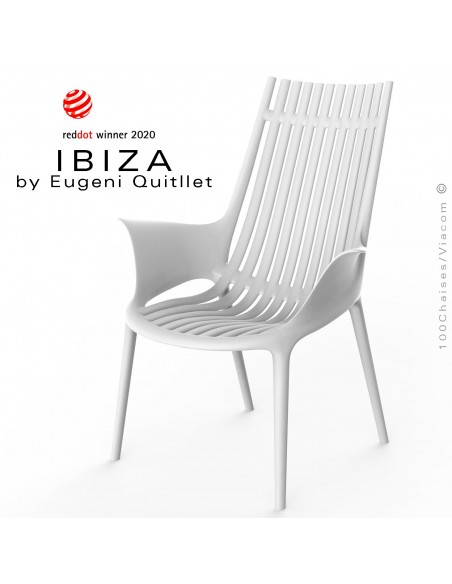 Fauteuil lounge design IBIZA, structure, assise et accoudoirs coque plastique couleur blanche.