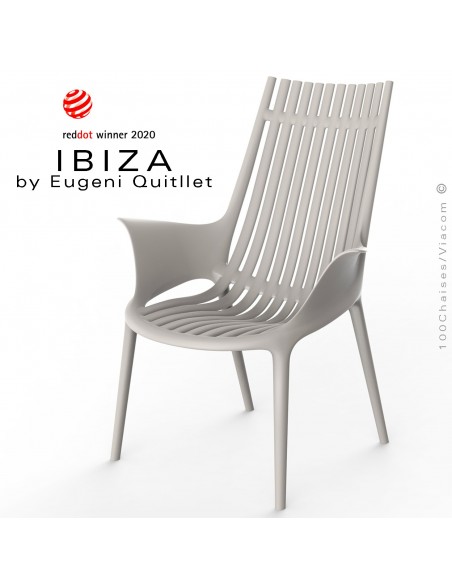 Fauteuil lounge design IBIZA, structure, assise et accoudoirs coque plastique couleur écru.