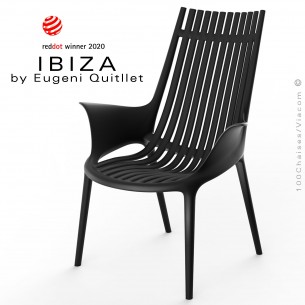 Fauteuil lounge design IBIZA, structure, assise et accoudoirs coque plastique couleur noir.